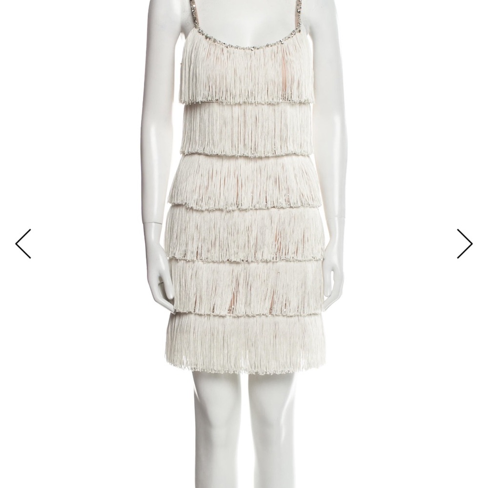 Jovani White Fringe Mini Dress